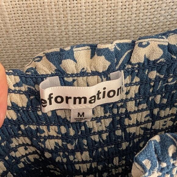 Reformation Blue Floral Print Crepe Sleeveless Square Neck Midi Dress, size M - Picture 4 of 10